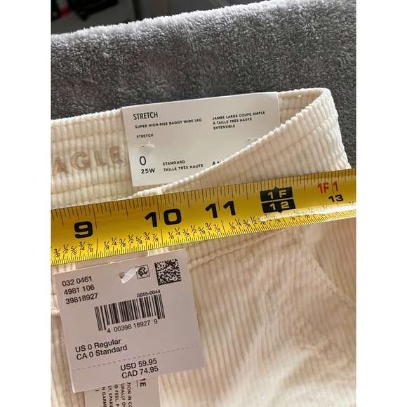 American Eagle Outfitters Cream Corduroy Baggy Wide Leg Cargo Pants Sz 0 Stretch - Picture 7 of 9